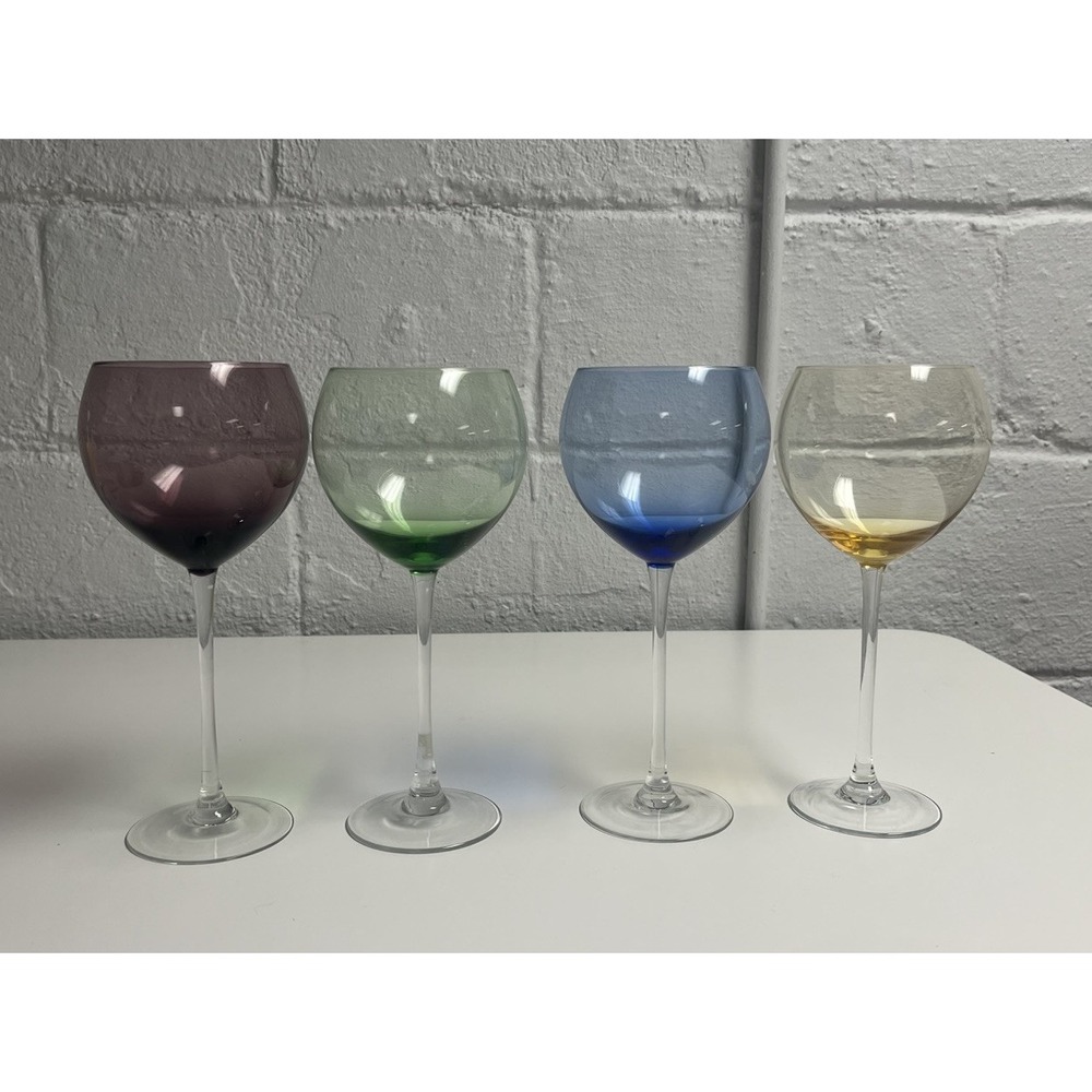 Williams‎ Sonoma Hand Blown Bordeaux Wine Glasses Purple Green Blue Yellow 22 oz